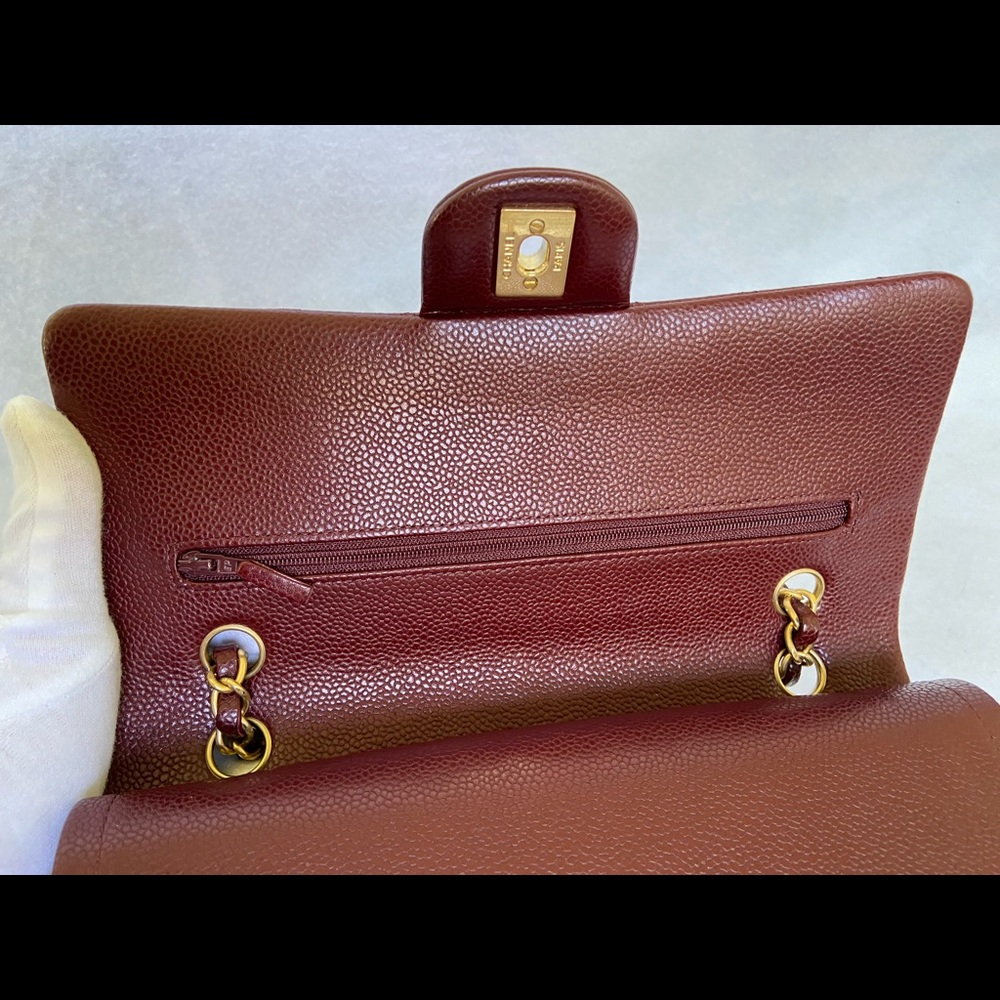 SOLD 15B CHANEL Classic Medium Double Flap Burgundy Caviar Brush Matte Gold HWR - Picture 11 of 16